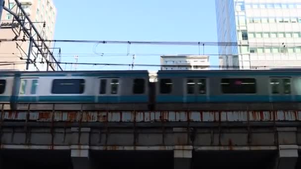 Токіо Японія Листопада 2023 Року Поїзд Проходить Через Міст Токіо — стокове відео