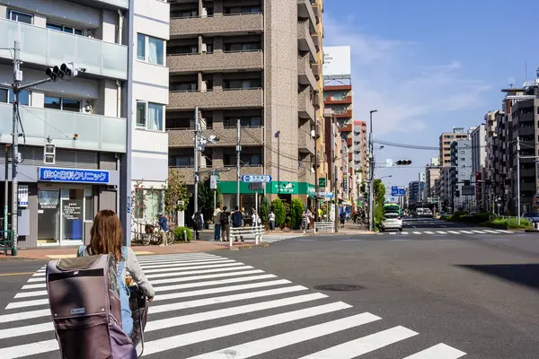 Tokyo, Japonya, 28 Ekim 2023: Tokyo caddesinden geçen zebra yaya