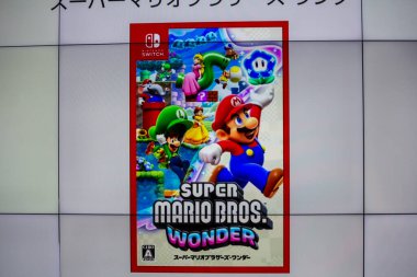 Tokyo, Japonya, 29 Ekim 2023: Süper Mario Kardeşler Harika Oyun Reklamı