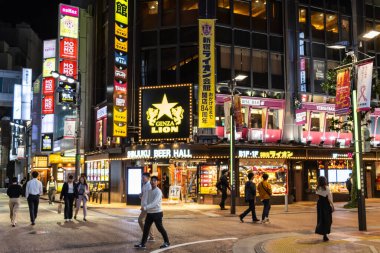 Tokyo, Japonya, 29 Ekim 2023: Shinjuku Bira Salonu 'nun girişinde GINZA aslan işareti