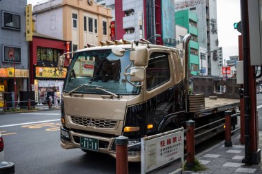 Tokyo, Japonya, 31 Ekim 2023: Tokyo caddesinde süslemeli kargo kamyonu