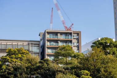 Tokyo, Japonya, 1 Kasım 2023: Tokyo kentsel bölgesinde modern binalar ve devam eden inşaat