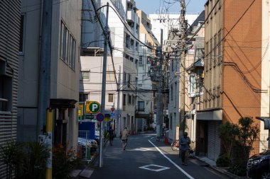 Tokyo, Japonya, 1 Kasım 2023: Tokyo 'da Bisikletler ve Saksı Bitkileri ile Sessiz Sokak