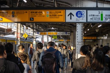 Tokyo, Japonya, 1 Kasım 2023: Tokyo Tren İstasyonu Platformu 'nda Banliyö
