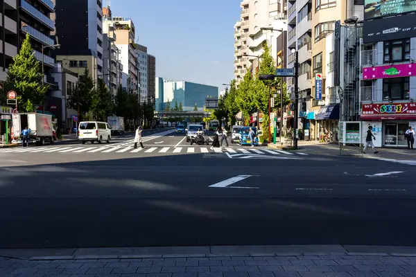 Tokyo, Japonya, 1 Kasım 2023: Yaya geçidinin ve yayaların olduğu şehir caddesi