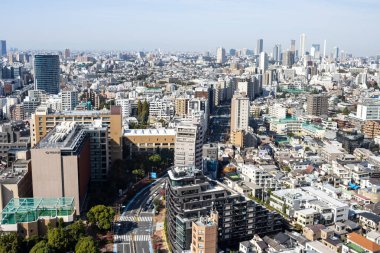 Tokyo, Japonya, 2 Kasım 2023: Yoğun kentsel ortamı gözler önüne seren geniş hava manzarası