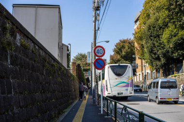 Tokyo, Japonya, 2 Kasım 2023: Yayalar ve trafik işaretleriyle sokak manzarası