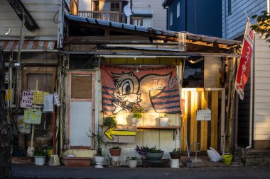 Tokyo, Japonya, 3 Kasım 2023: Kültürel dekorasyonlarla geleneksel Japon mağazası