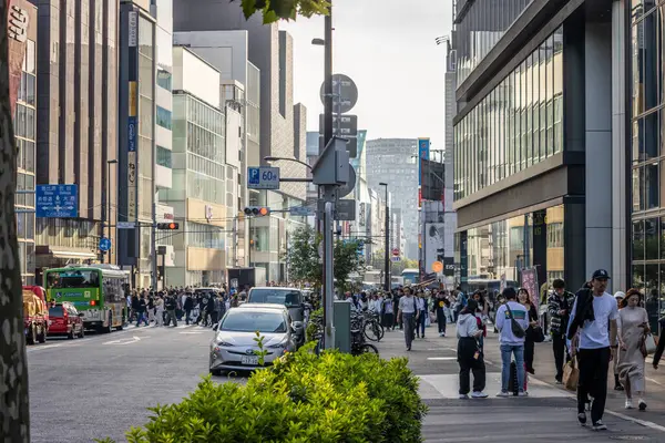 Tokyo, Japonya, 4 Kasım 2023: Tokyo 'nun İş Bölgesi' nde Bustling Caddesi Sahnesi