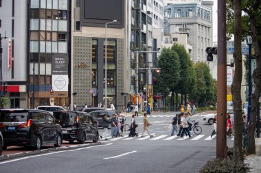 Tokyo, Japonya, 4 Kasım 2023: Bustling Street Scene Tokyo 'nun Kentsel Peyzaj Geçidi' nde bir yaya geçidi