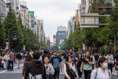 Tokyo, Japonya, 5 Kasım 2023: Yayalarla Bustling Caddesi Sahnesi