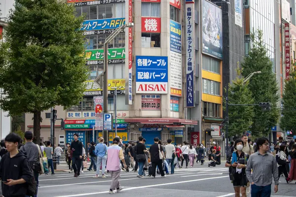 Tokio Japón Noviembre 2023 Escena Callejera Bulliciosa Con Peatones Vallas — Foto de Stock