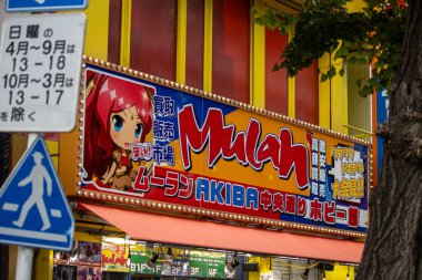 Tokyo, Japonya, 5 Kasım 2023: Akihabara 'da Renkli Anime Reklam Panosu