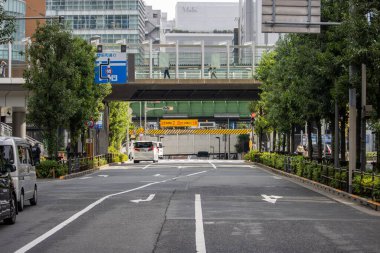 Tokyo, Japonya, 6 Kasım 2023: Şehir caddesi üzerindeki yaya köprüsü