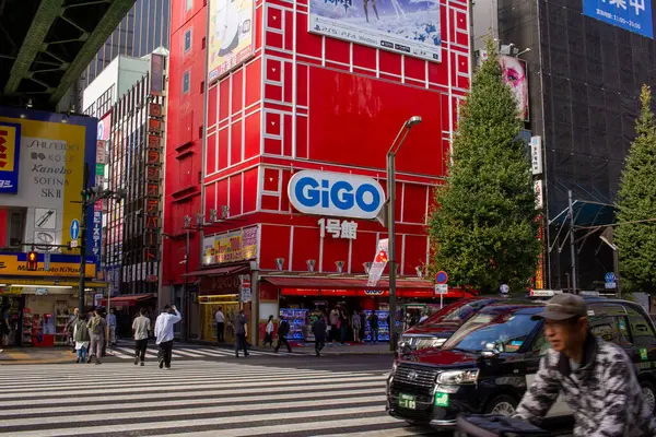 Tokio Japón Noviembre 2024 Bullicioso Distrito Akihabara Con Edificio Gigo — Foto de Stock