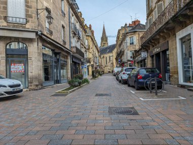France, 3 March 2024: Charming street in French city with historical architecture and 
