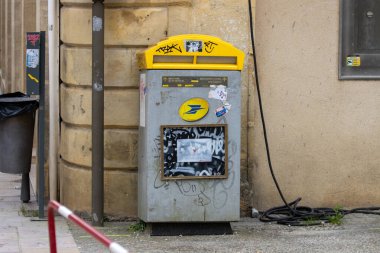 France, 07 April 2024: Vandalized Postal Service Mailbox clipart