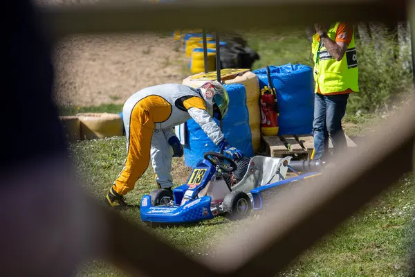 France April 2024 Kart Racers Preparing Race While One Racer — Stock Photo, Image