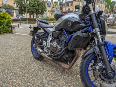 France, 7 April 2024: Yamaha Motorcycle Parked in an Urban European City