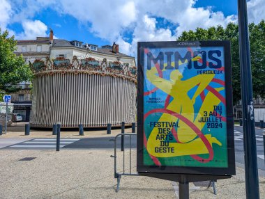 France, 23 June 2024: Mimos Festival poster in Perigueux promoting the Festival des Arts du Geste clipart