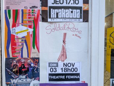 France, Bordeaux, 05 October 2024 : Posters Advertising Various Events and Performances in French Locations clipart