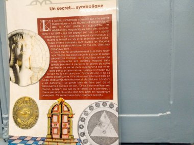 France, 22 September 2024 : Masonic Secret Symbols with Pyramid and Ancient Door Illustrations clipart