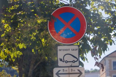 Elektrikli Araç Otoparkı Kısıtlamalarını Gösteren Ağaçlar Arasındaki Yol İşareti