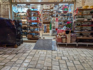 France, 19 December 2024 : Kitchenware store entrance showcasing baskets, decorations, and shelves display. clipart