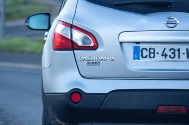 France, 16 December 2024 : Nissan Qashqai rear view with French license plate visible clipart