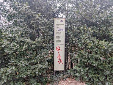 Fransa, Lyon 04 Şubat 2025: Yön bilgisi ve graffiti ile çevrili yeşil noktalar