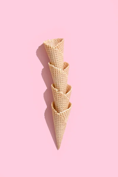 Ice Cream Cone Color Background Conceptual Food Top View — Stok fotoğraf