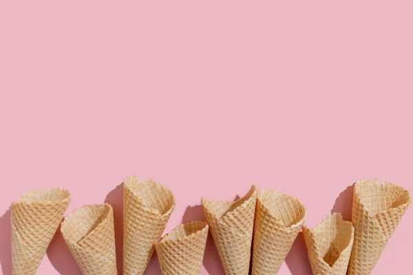 Ice Cream Cones Color Background Conceptual Food Top View — Stok fotoğraf