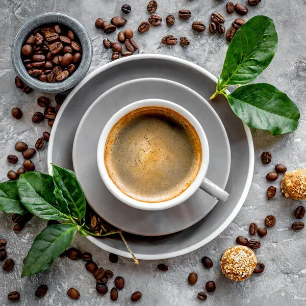 Chutné Cappuccino Latte Art Šálku Šedém Pozadí Ilustrace Generative Stock Obrázky