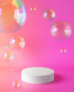 Ürün sunumu için kız işi soyut platform, pembe pembe sabun köpüklü arkaplan standı