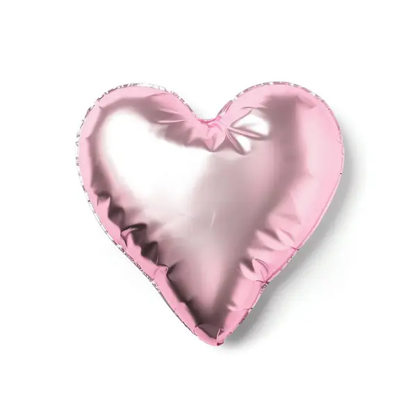 Balão Rosa Folha Forma Coração Isolado Fundo Branco — Fotografia de Stock