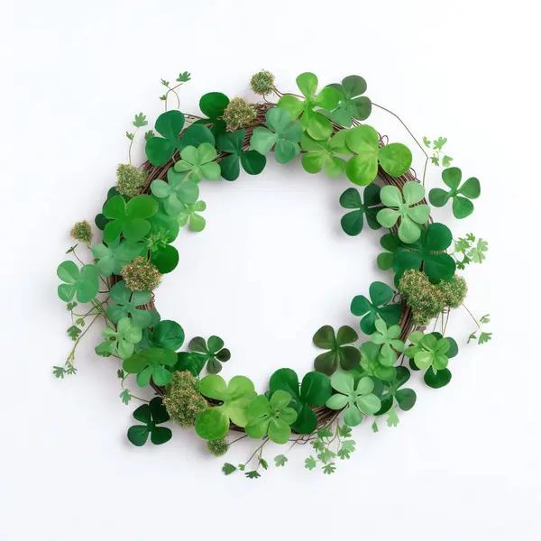 Saint Patrick Day Clover Leaf Wreath White Background — Stock Photo, Image