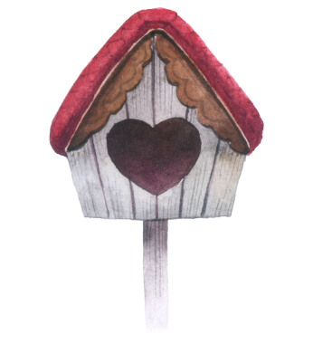 Kuş evi suluboya bahar dekorasyonu