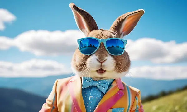 Gözlüklü ve renkli gözlüklü komik tavşan..