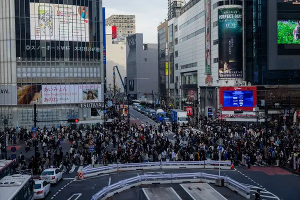 Kalabalık Japonya 'da yaya geçidinde yürüyor.