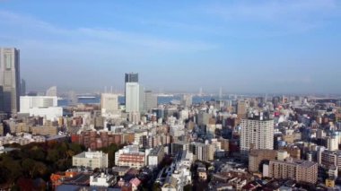 Geceleri Tokyo şehrinin hava manzarası.