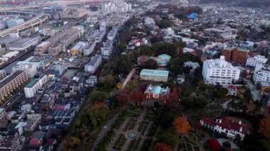 Japonya'nın Osaka şehrinin havadan görünümü