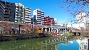 Tokyo, Japonya - Kasım 27, 2018: Tokyo Nehri ve Tokyo Nehri manzarası