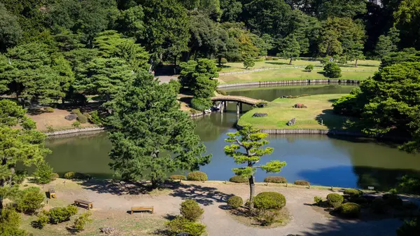 Tokyo, Japonya - 18 Ekim, 20 0 0: Tokyo, Japonya 'daki Japon bahçesi. Bir Japon bahçesi ve bir park.