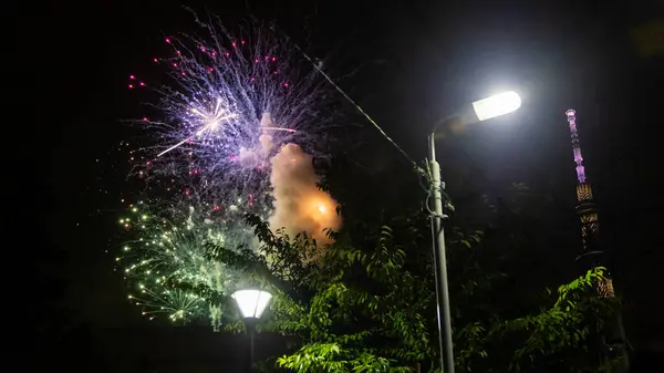 Havai fişekler ve gece gökyüzü
