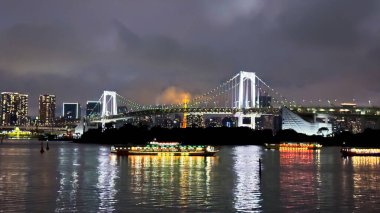 Gökkuşağı gece manzaralı Tokyo şehri gökkuşağı köprüsü