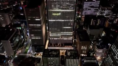 Tokyo, Japonya - Kasım 31, 2018: Tokyo siluetinin gece hava görüntüsü. Tokyo Kulesi en önemlilerinden biri.