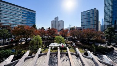Kırmızı ve mavi gökyüzü ile Tokyo şehir ağacı