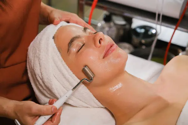 stock image caucasian white woman relaxing in spa massage