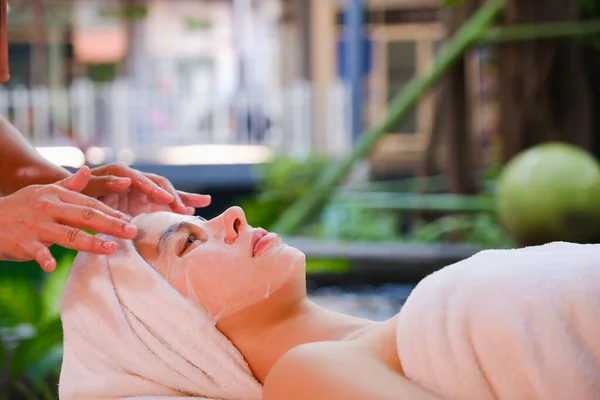 stock image caucasian white woman relaxing in spa massage