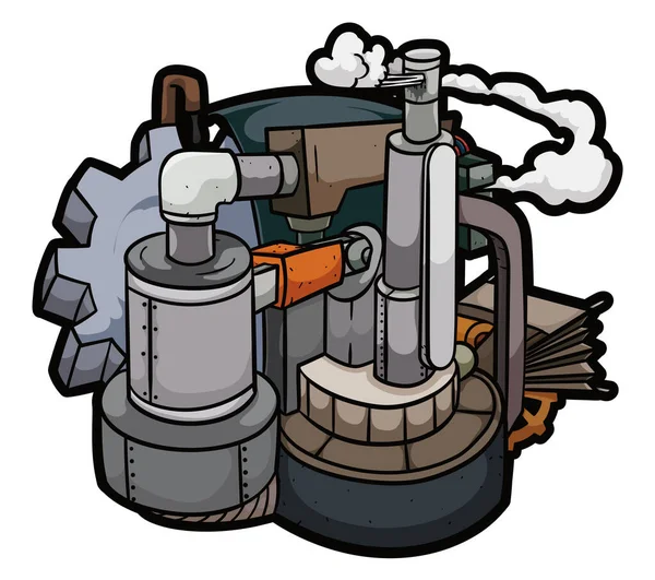 蒸汽灌装式蒸汽机 带有齿轮 风箱和蒸汽烟囱 — 图库矢量图片